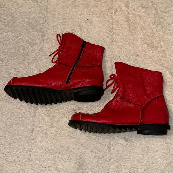 Clarsunny Retro Style Round Toe Ankle Booties Red Leather Women’s 9.5 - Picture 2 of 10